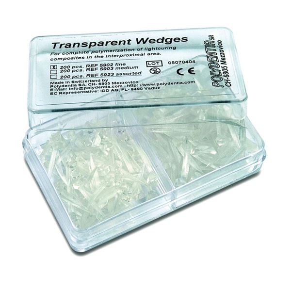 Klínky Polydentia jemné 200 ks transparent.