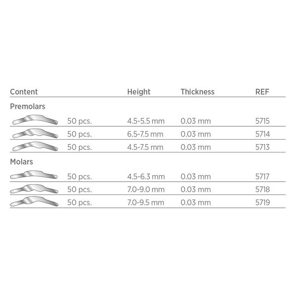 Matrice Premolar, 6,5-7,5mm; 0,03mm 50ks, 5714