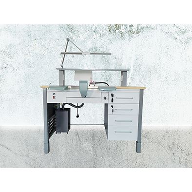 Laboratórny stôl kovový - drevo/zv.šedá/biela