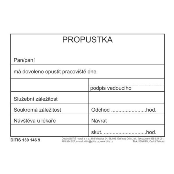 Priepustka blok A7-100 listov